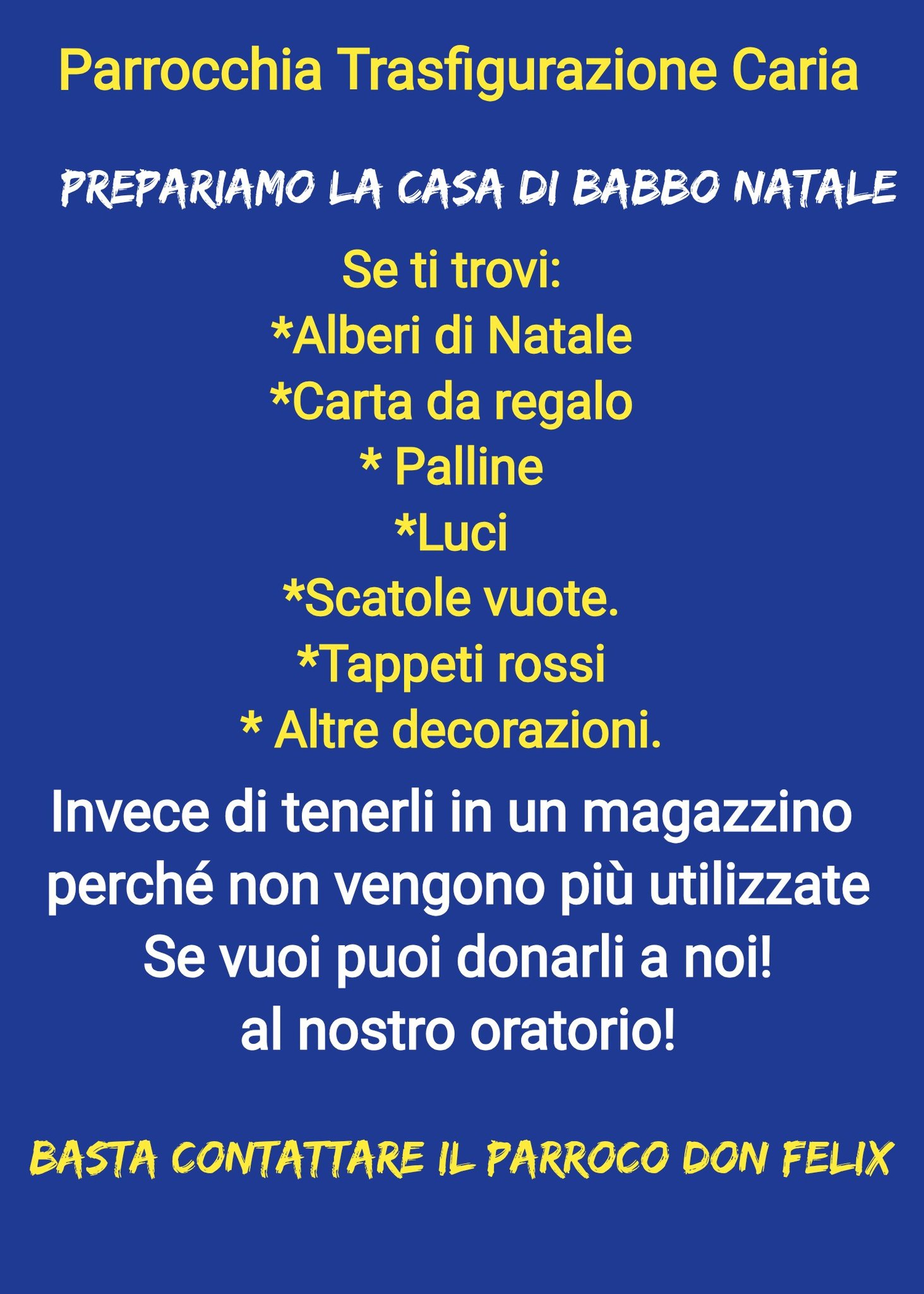 Locandina Casa di Babbo Natale - Parrocchia Trasfigurazione Caria